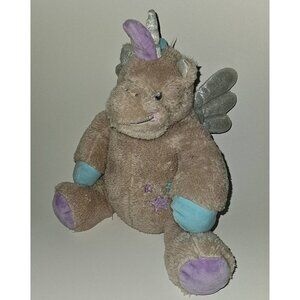Silver One Pink-ish Winged Unicorn Plush 12" Stuffed Animal Toy Lovey Stars Blue